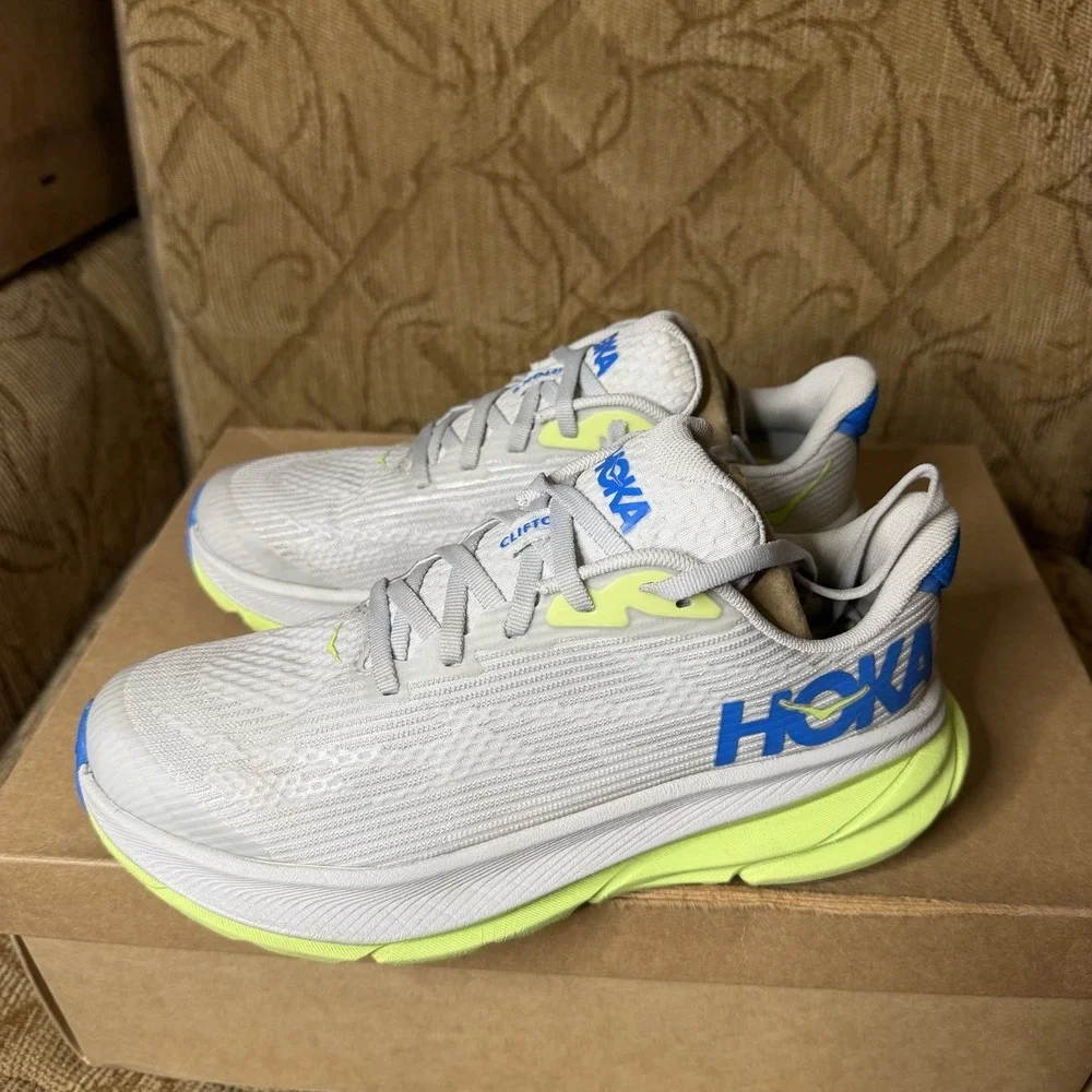 HOKA ONE ONE Y Clifton 9 Gray Volt Blue 1131170 STLC Youth 5 Women 6.5 MD